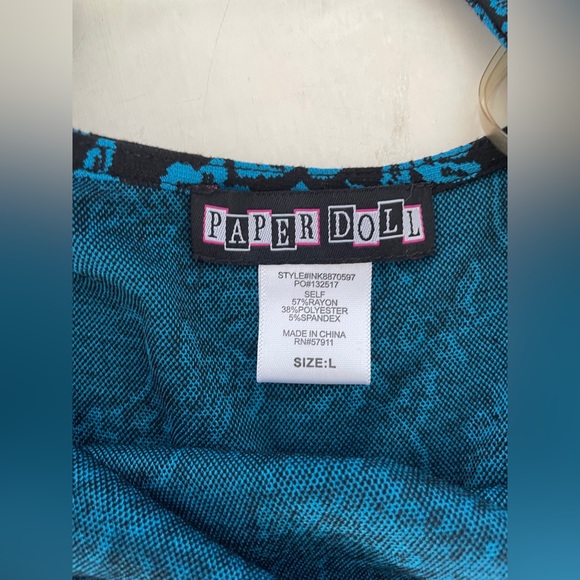 Black Paper Doll Skater Dress with Blue Floral Pattern - Picture 3 of 7